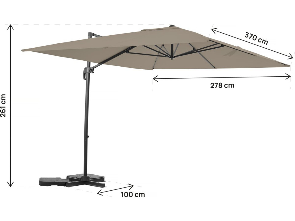 Ombrellone da giardino a sbalzo in alluminio "Sky 4" - 3 x 4 m - Tortora - Lastre zavorrate incluse