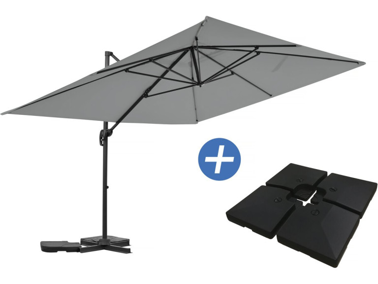 Ombrellone da giardino a sbalzo in alluminio "Sky 4" - 3 x 4 m - Grigio - Lastre zavorrate incluse