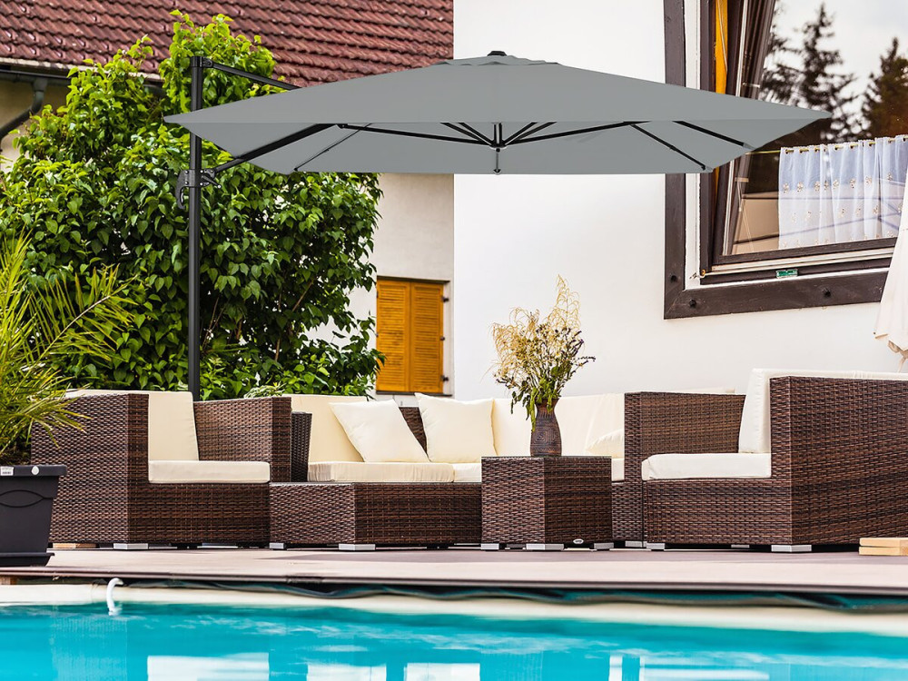Ombrellone da giardino a sbalzo in alluminio "Sky 4" - 3 x 4 m - Grigio - Lastre zavorrate incluse