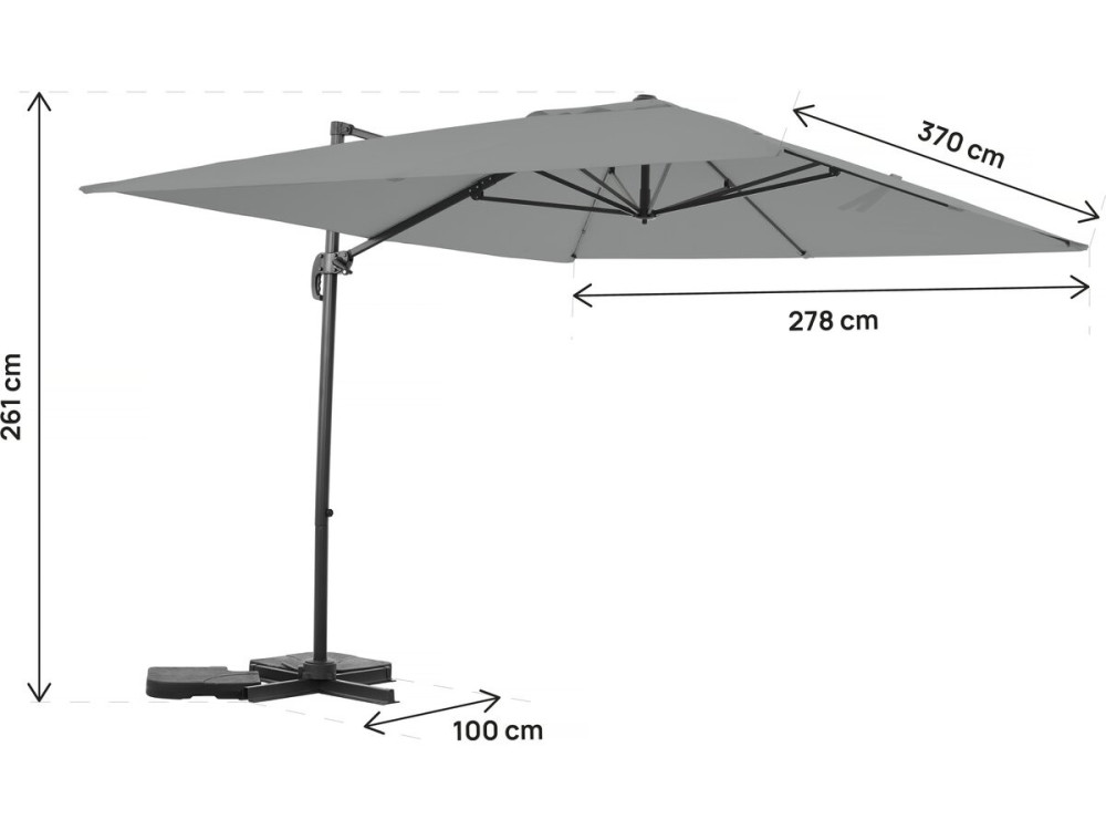 Ombrellone da giardino a sbalzo in alluminio "Sky 4" - 3 x 4 m - Grigio - Lastre zavorrate incluse