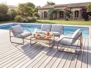 Set di mobili da giardino in metallo "Sora" con cuscini - 4 posti - Terracotta 2