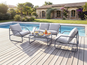 Set di mobili da giardino in metallo "Sora" con cuscini - 4 posti - Grigio 2