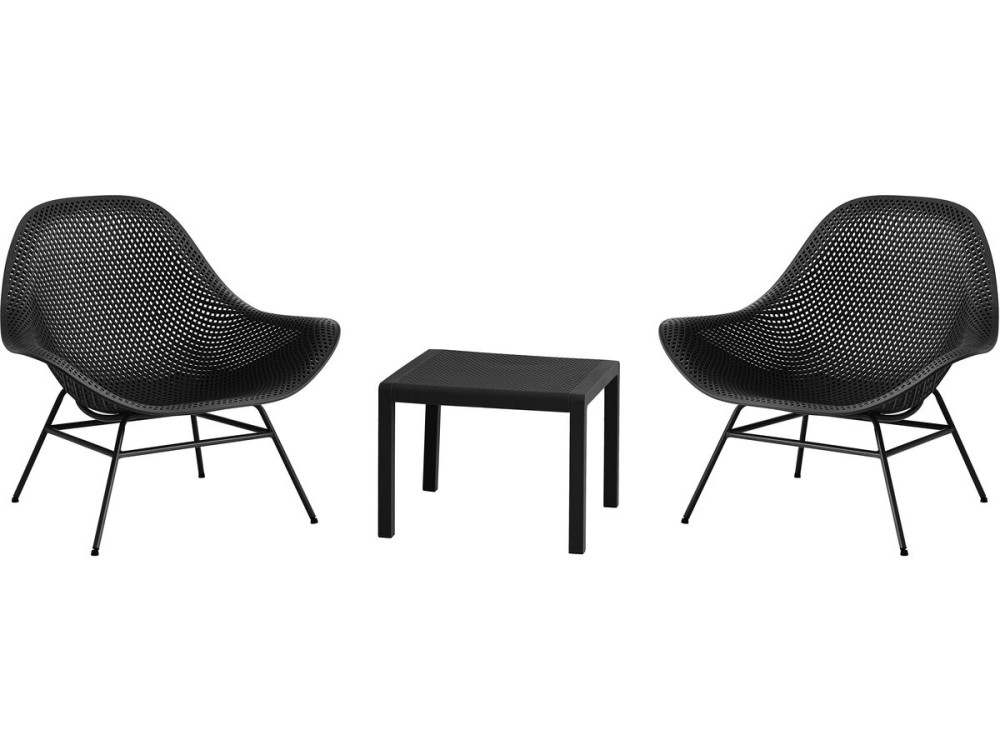 Set di 2 poltrone da giardino "Soléna" con tavolino - Nero