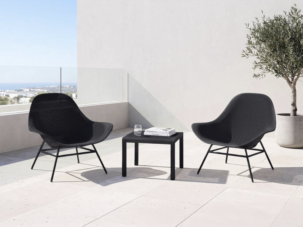 Set di 2 poltrone da giardino "Soléna" con tavolino - Nero