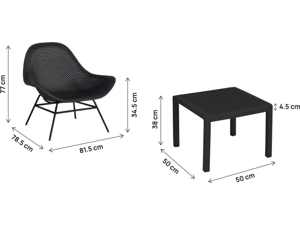 Set di 2 poltrone da giardino "Soléna" con tavolino - Nero