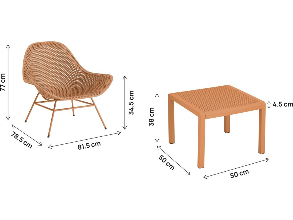 Set di 2 poltrone da giardino "Soléna" con tavolino - Arancione