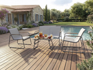 Set di mobili da giardino in metallo "Sparta" con decoro in finto legno - 4 posti - Grigio chiaro 2