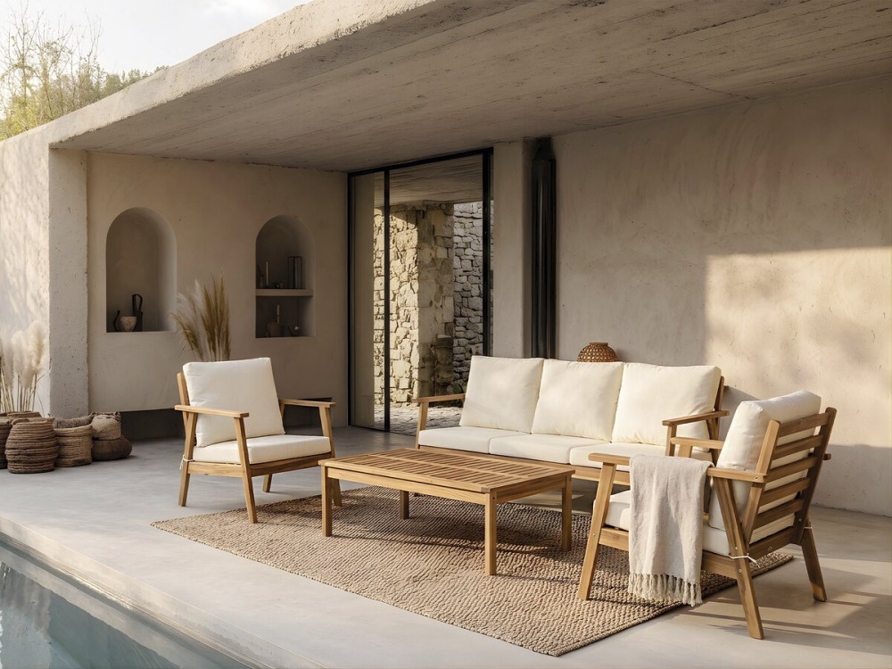 Set di mobili da giardino in legno d'acacia con cuscini "Chilwell" - 5 posti - Beige