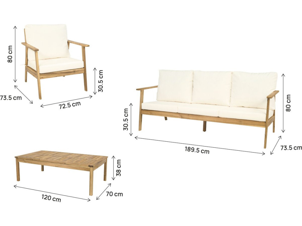Set di mobili da giardino in legno d'acacia con cuscini "Chilwell" - 5 posti - Beige