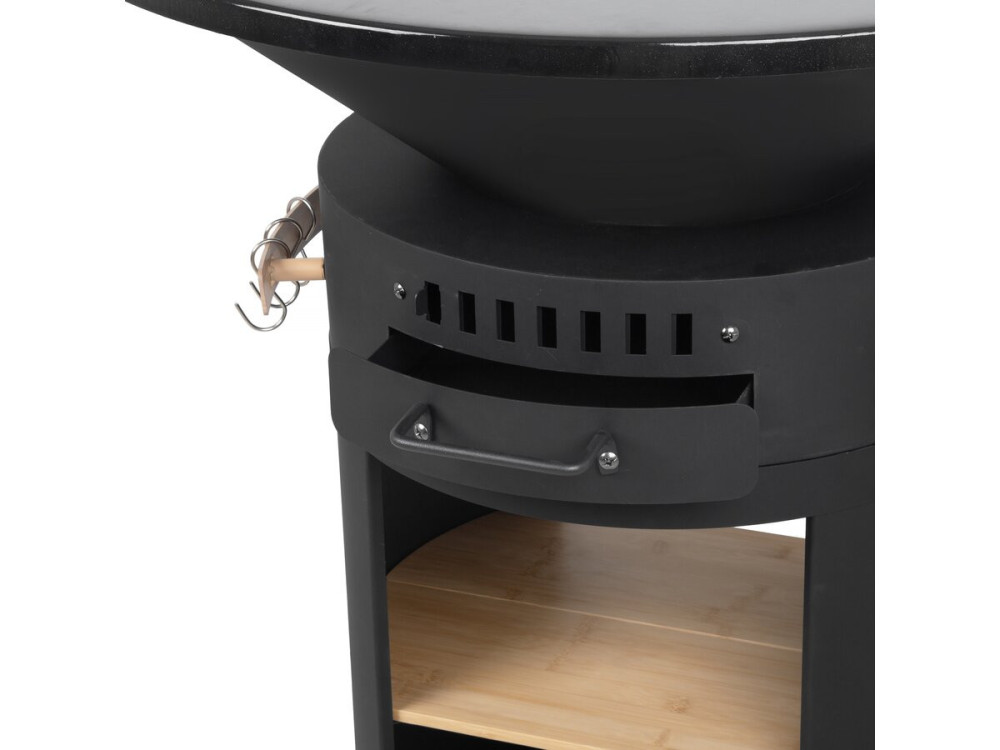 Braciere "Cesar premium" a carbonella e legna per barbecue plancha - Ø 81 cm - Nero
