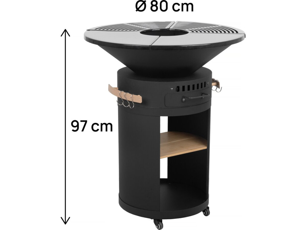 Braciere "Cesar premium" a carbonella e legna per barbecue plancha - Ø 81 cm - Nero