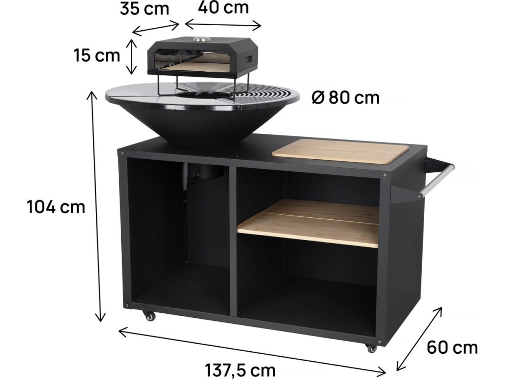 Braciere per barbecue plancha con forno per pizza "Maréchal" - Ø 81 cm - Nero