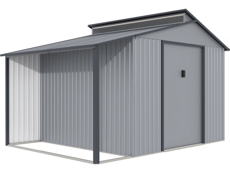 Capanno da giardino in metallo con pergola "Madras" - 9,12 m² - Grigio