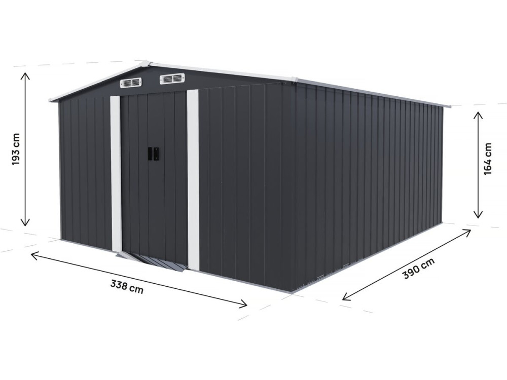 Casetta da giardino in metallo con porta scorrevole "Boston" - 13 m² - Grigio