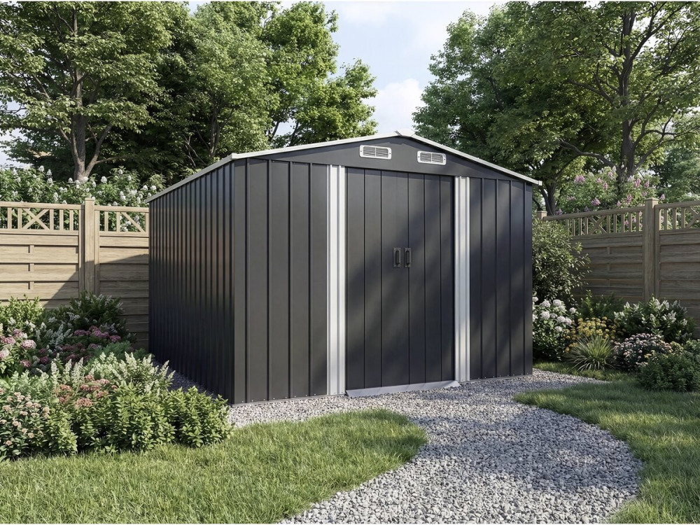 Casetta da giardino in metallo "Boston" con porta scorrevole - 8 m² - Grigio