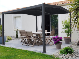 Pergola bioclimatica tetto a 2 lati "Victoria" in alluminio e metallo - 3,5 x 4 m - Grigio 2