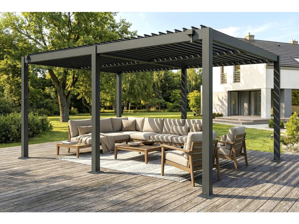 Pergola bioclimatica autoportante Kensington in alluminio - 3 x 5 m - Grigio