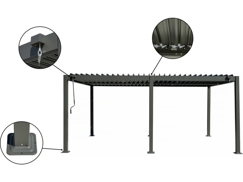 Pergola bioclimatica in alluminio con tenda e zanzariera "Kensington" - 3 x 5 m - Grigio