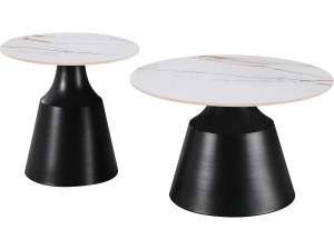 Set di 2 tavolini da caffè impilabili in ceramica "Vulca" - 70 x 70 x 43 cm - Bianco