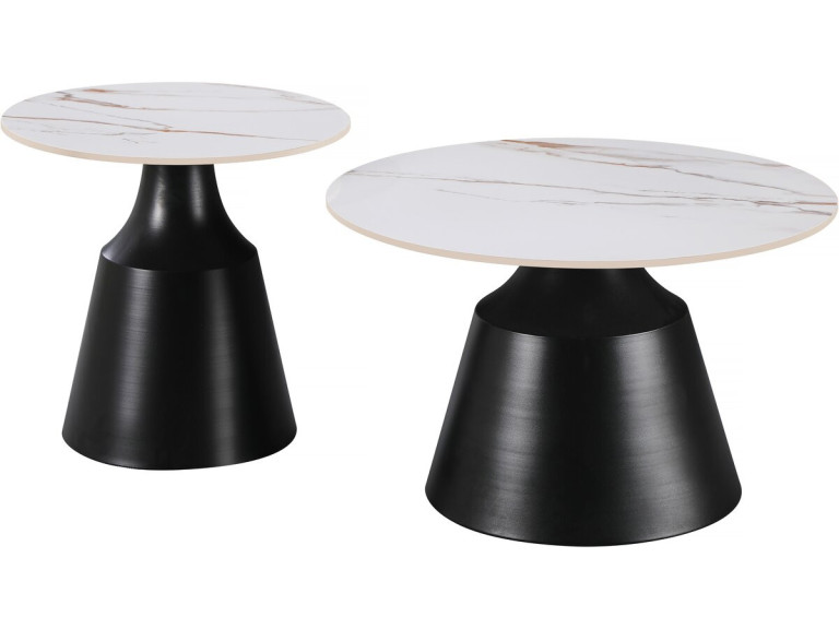 Set di 2 tavolini da caffè impilabili in ceramica "Vulca" - 70 x 70 x 43 cm - Bianco