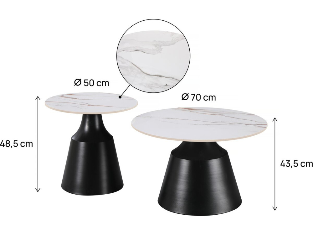 Set di 2 tavolini da caffè impilabili in ceramica "Vulca" - 70 x 70 x 43 cm - Bianco