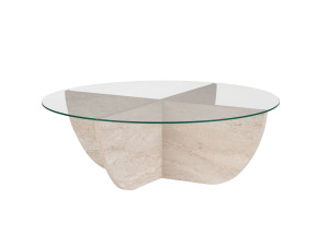 Tavolino in vetro "Liya" 90 x 90 x 30 cm - Travertino