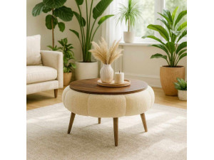 Tavolino in legno Papatya 60" - 60 x 60 x 44 cm - Crema