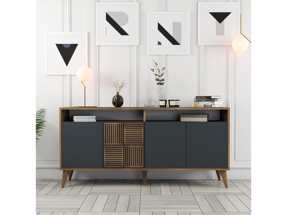 Credenza in legno "Milano" - 160 x 35 x 78 cm - Noce, Antracite