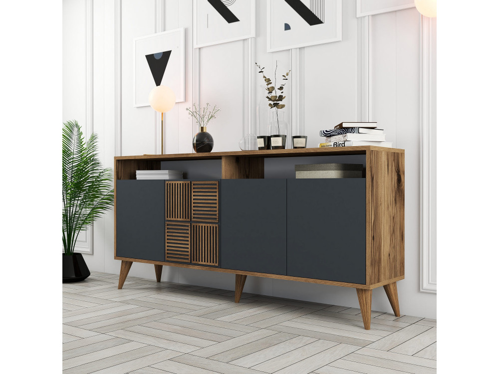Credenza in legno "Milano" - 160 x 35 x 78 cm - Noce, Antracite