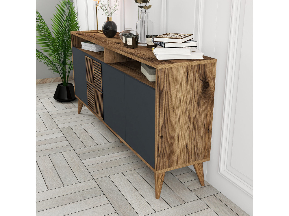 Credenza in legno "Milano" - 160 x 35 x 78 cm - Noce, Antracite