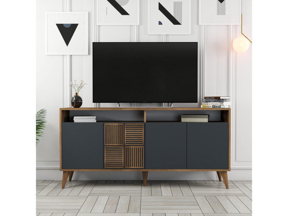 Credenza in legno "Milano" - 160 x 35 x 78 cm - Noce, Antracite