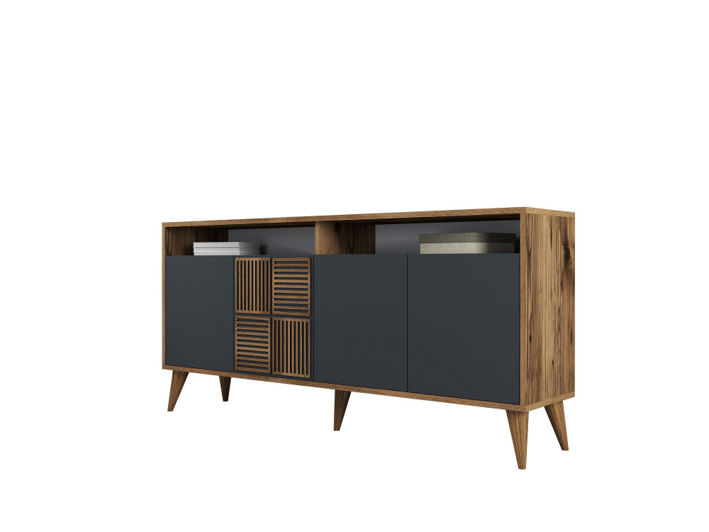 Credenza in legno "Milano" - 160 x 35 x 78 cm - Noce, Antracite