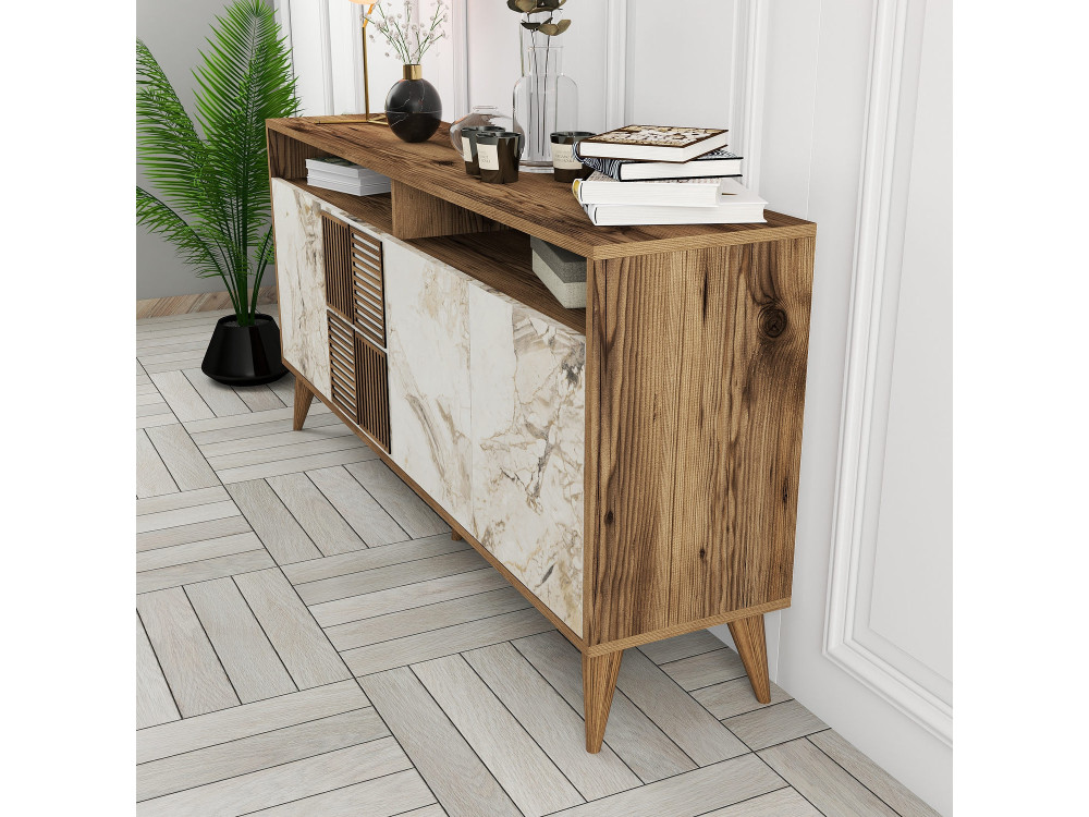 Console in legno "Milano" - 35 x 160 x 78 cm - Noyer, Marbre Blanc