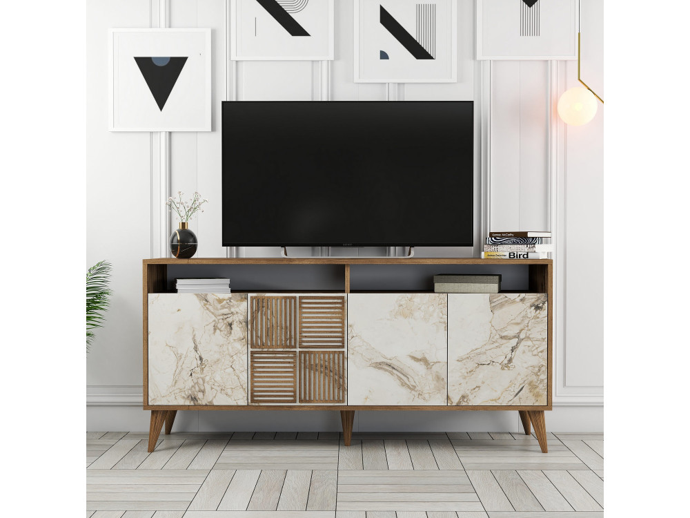 Console in legno "Milano" - 35 x 160 x 78 cm - Noyer, Marbre Blanc