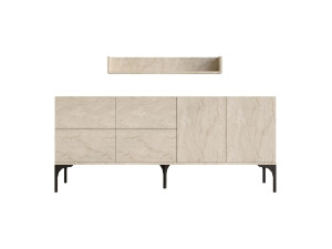 Credenza in legno con mensola a muro "Stella" - 180 x 40 x 55 cm - Travertino
