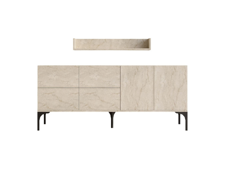 Credenza in legno con mensola a muro "Stella" - 180 x 40 x 55 cm - Travertino