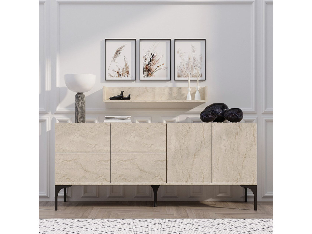 Credenza in legno con mensola a muro "Stella" - 180 x 40 x 55 cm - Travertino