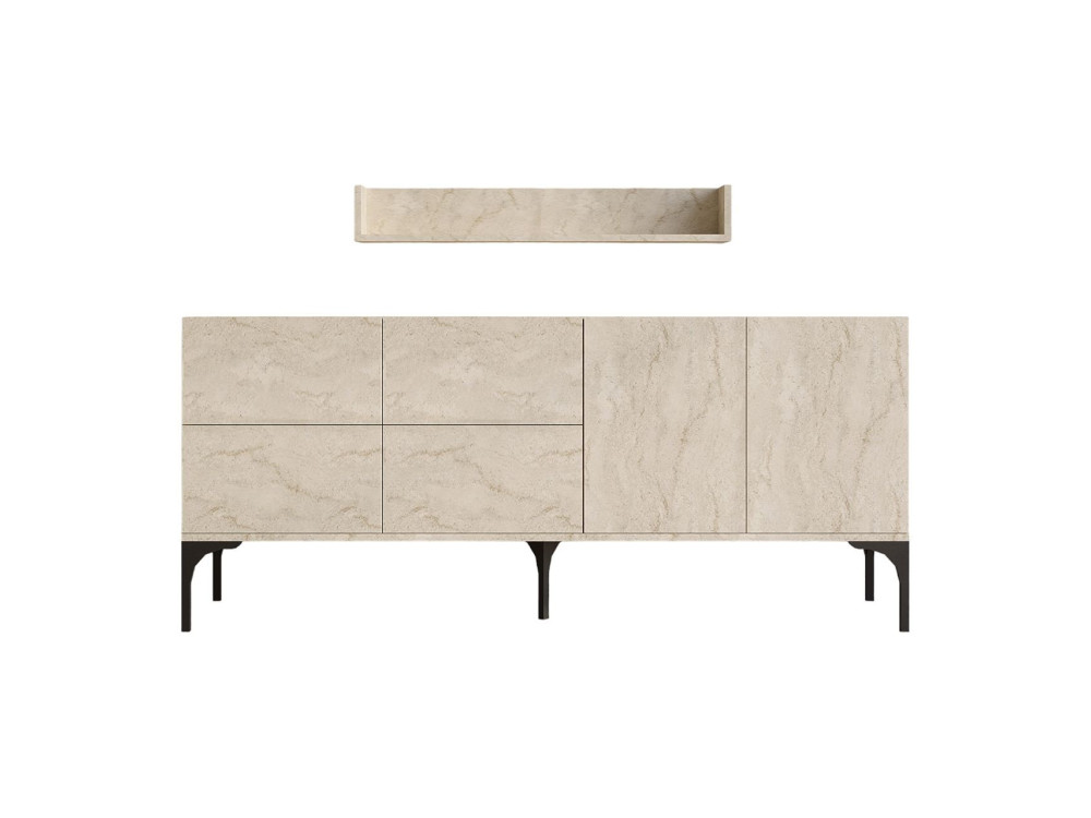 Credenza in legno con mensola a muro "Stella" - 180 x 40 x 55 cm - Travertino
