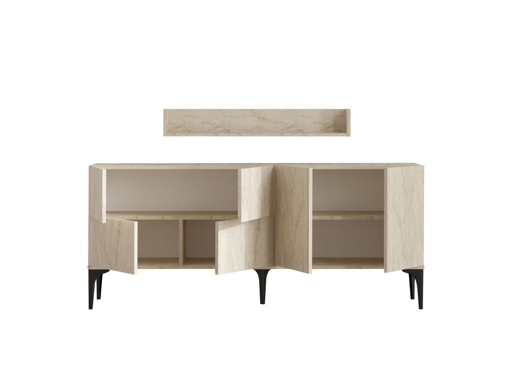 Credenza in legno con mensola a muro "Stella" - 180 x 40 x 55 cm - Travertino