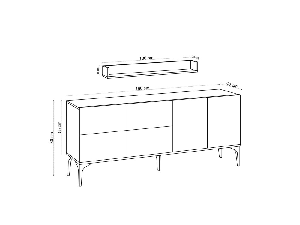 Credenza in legno con mensola a muro "Stella" - 180 x 40 x 55 cm - Travertino