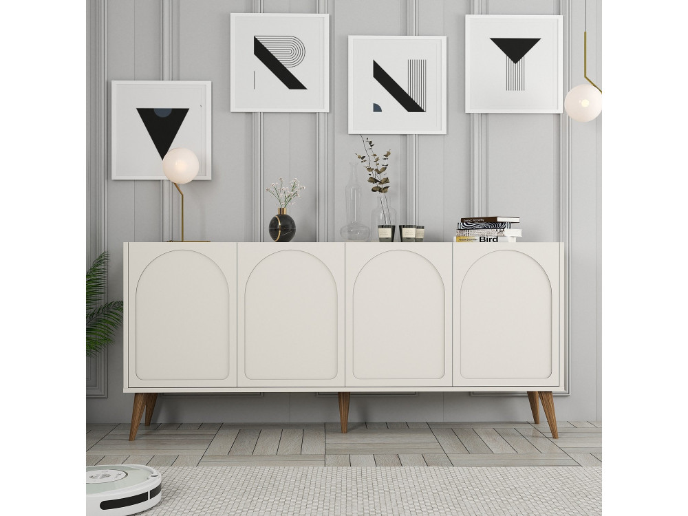 Credenza in legno "Lyon" - 180 x 35 x 81 cm - Crema, Noce