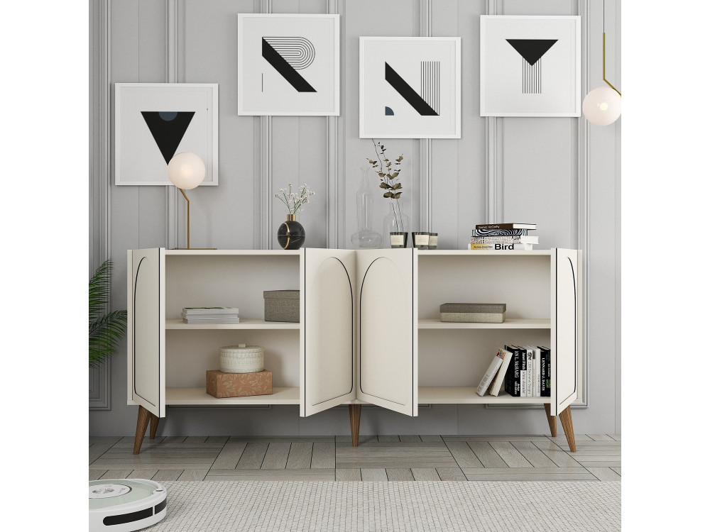 Credenza in legno "Lyon" - 180 x 35 x 81 cm - Crema, Noce
