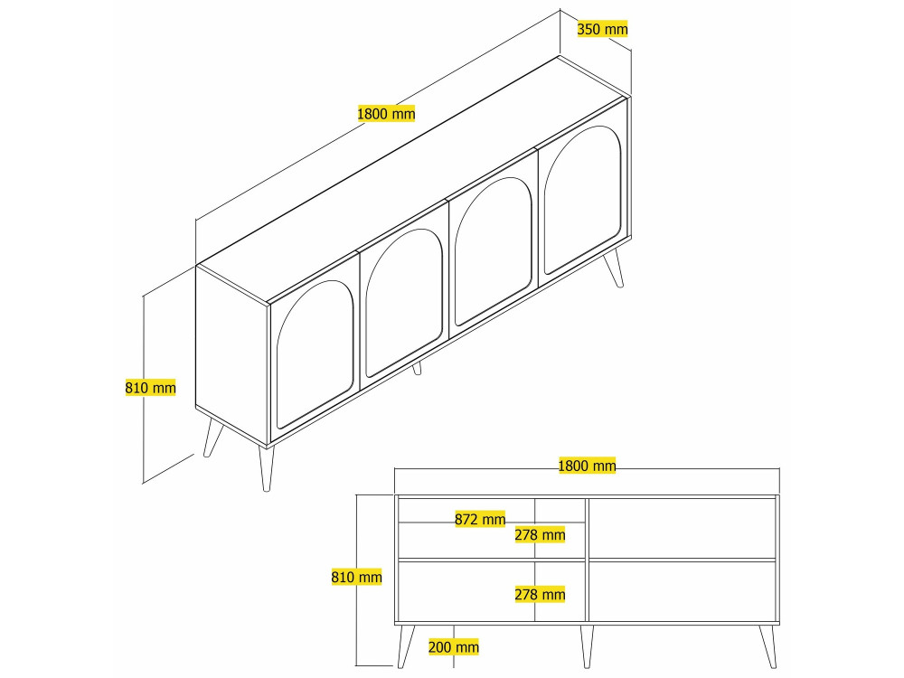 Credenza in legno "Lyon" - 180 x 35 x 81 cm - Crema, Noce