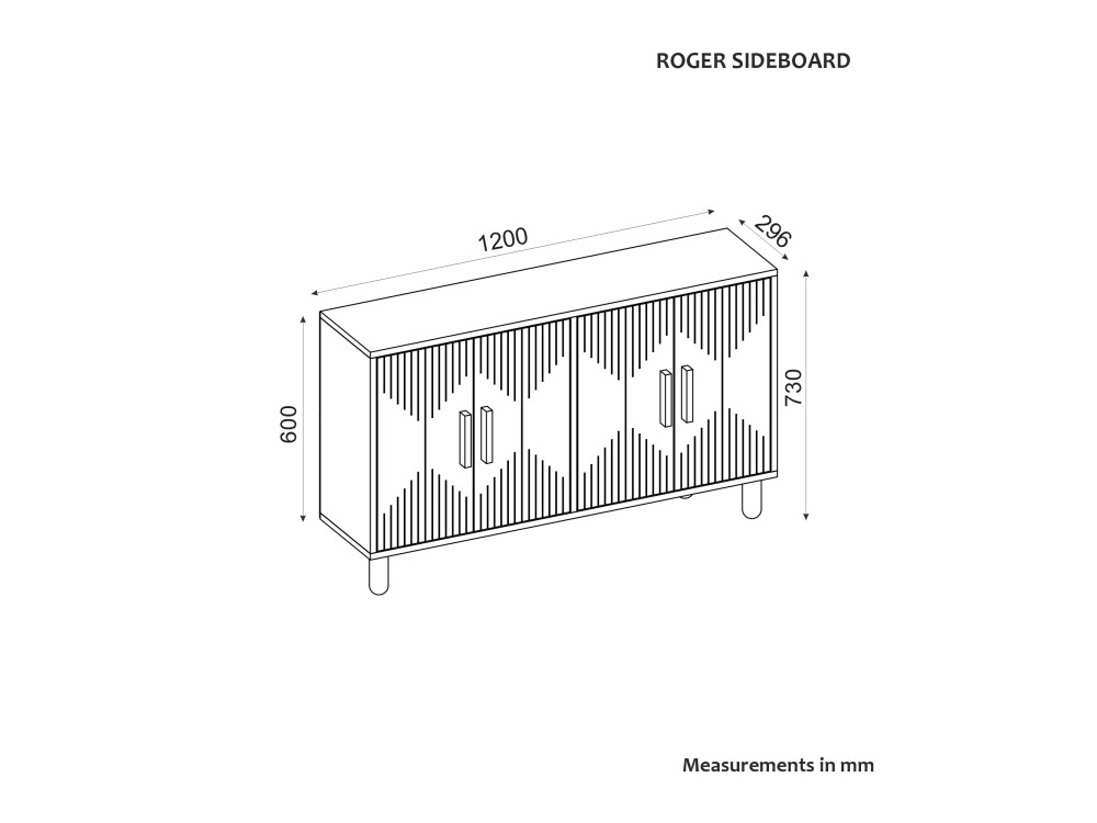 Credenza in legno "Roger" - 120 x 29 x 73 cm - Rovere Zaffiro