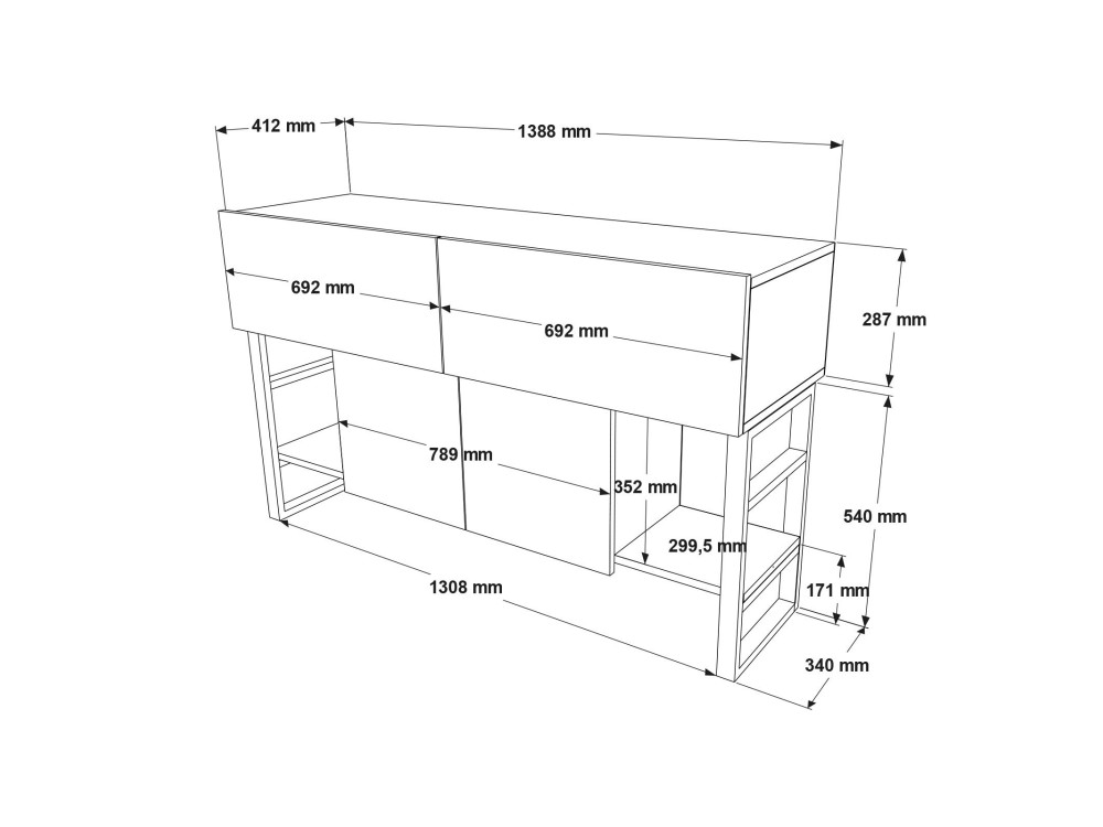 Credenza in legno "Mel" - 140 x 43 x 84 cm - Beige