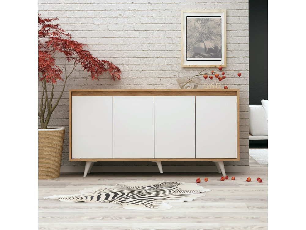 Credenza in legno "Shans" - 140 x 40 x 86 cm - Bianco