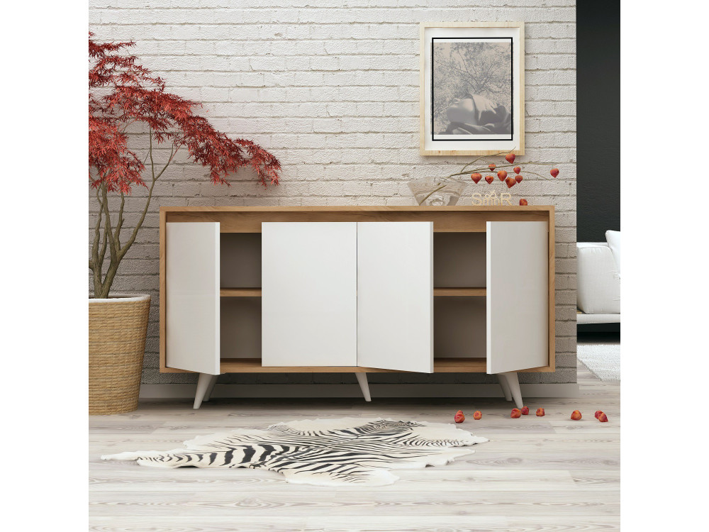 Credenza in legno "Shans" - 140 x 40 x 86 cm - Bianco