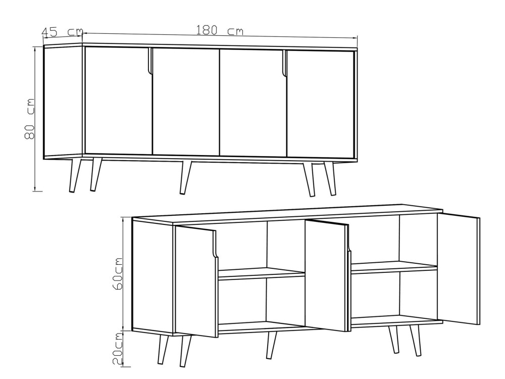 Credenza in legno "Latina" - 180 x 45 x 80 cm - Marrone