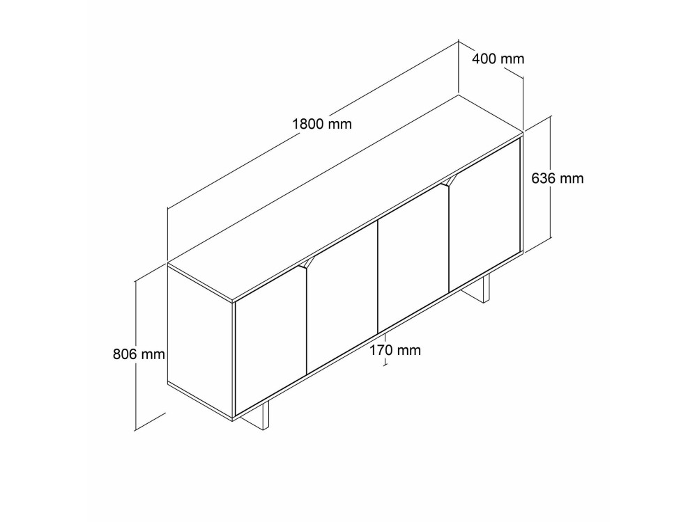 Credenza in legno "Doruk" - 180 x 40 x 81 cm - Bianco