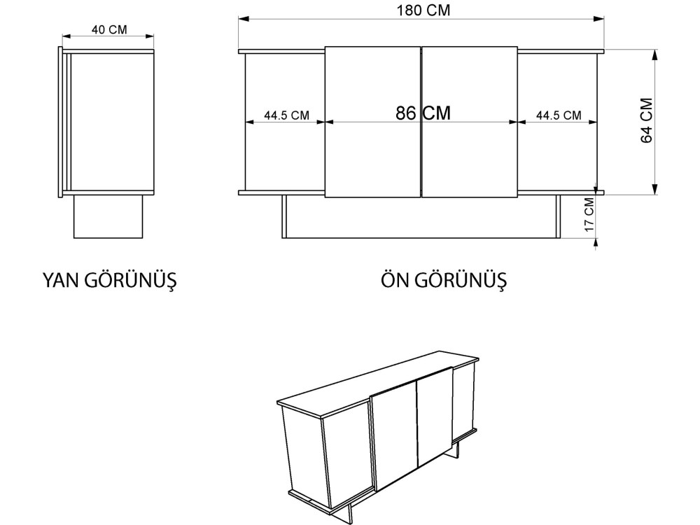 Credenza in legno "Diana" - 180 x 40 x 81 cm - Travertino